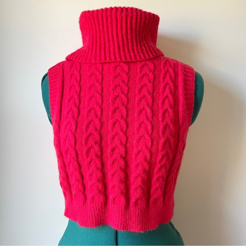 Cider Bright Red Cable Knit Turtleneck Sweater Vest